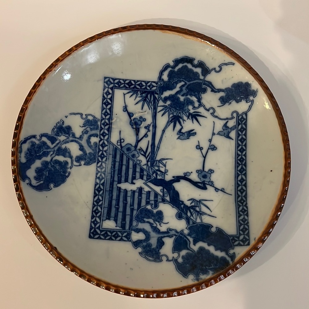 Antique Japanese Imari Igezara blue-and-white porcelain 12” Plate Serving marked